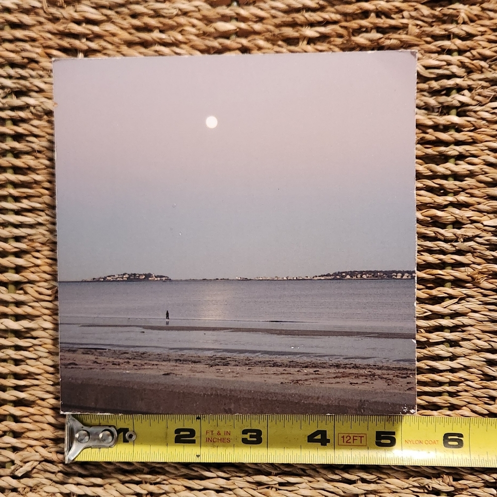 Photo mounted on wooden frame moonlight over revere beach Massachusetts Boston